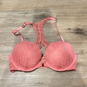 Victoria's Secret Lace Racerback Bra in Coral